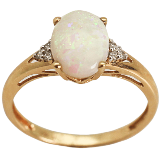 14KYG Oval White Opal Diamond Ring Gold & Silver Pawn Shop