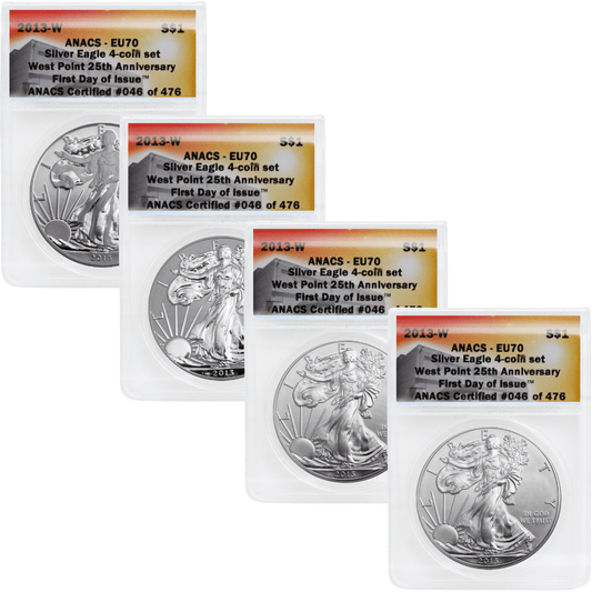 ANACS 2013 West Point 25th Anniversary Silver Eagle 4-Coin Set Gold & Silver Pawn Shop