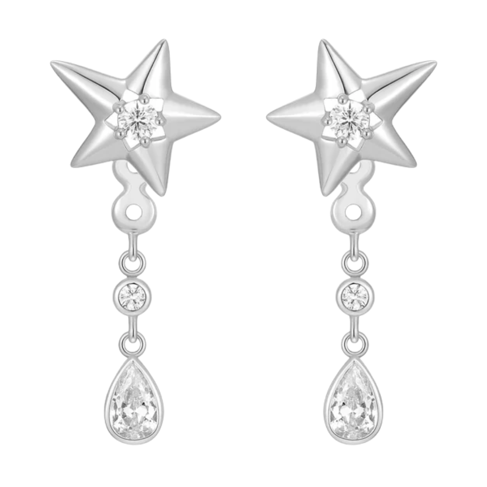 Silver Sparkling Star Drop Stud Earrings Gold & Silver Pawn Shop