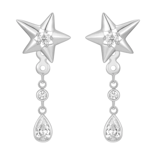 Silver Sparkling Star Drop Stud Earrings Gold & Silver Pawn Shop