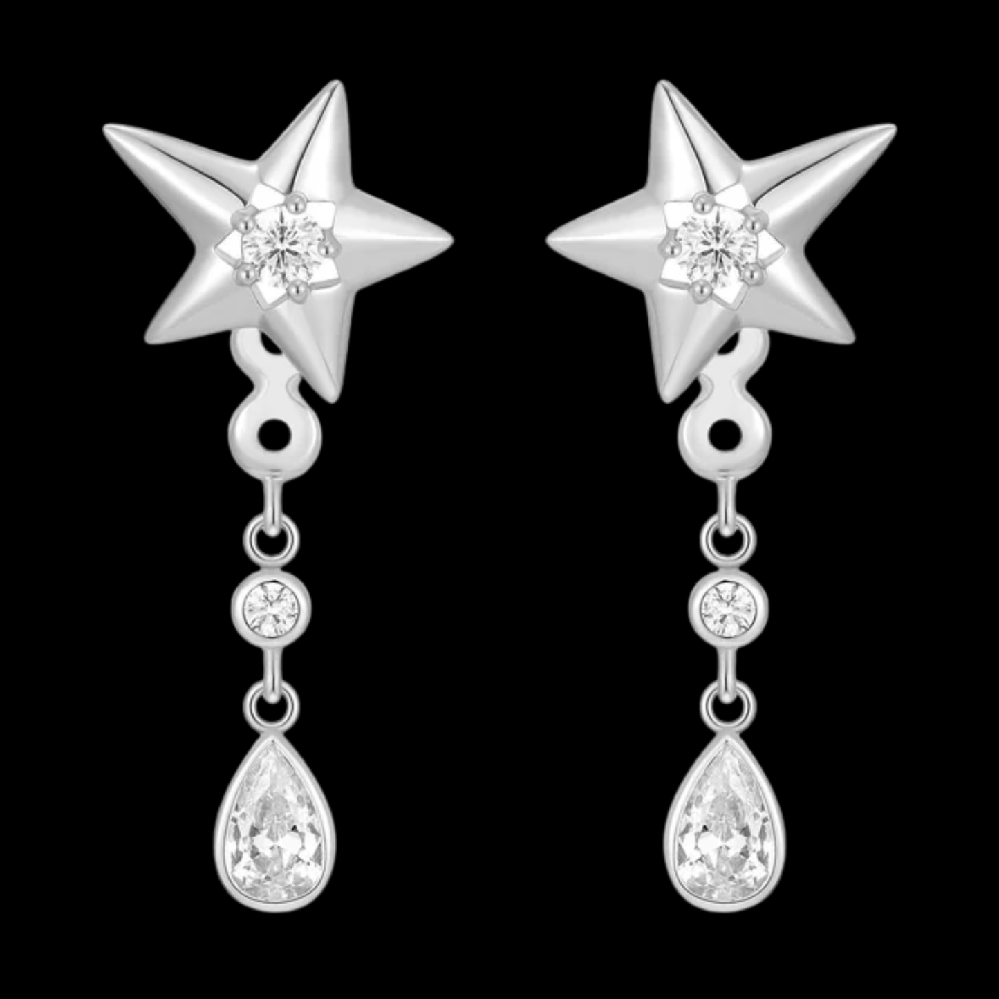Silver Sparkling Star Drop Stud Earrings Gold & Silver Pawn Shop