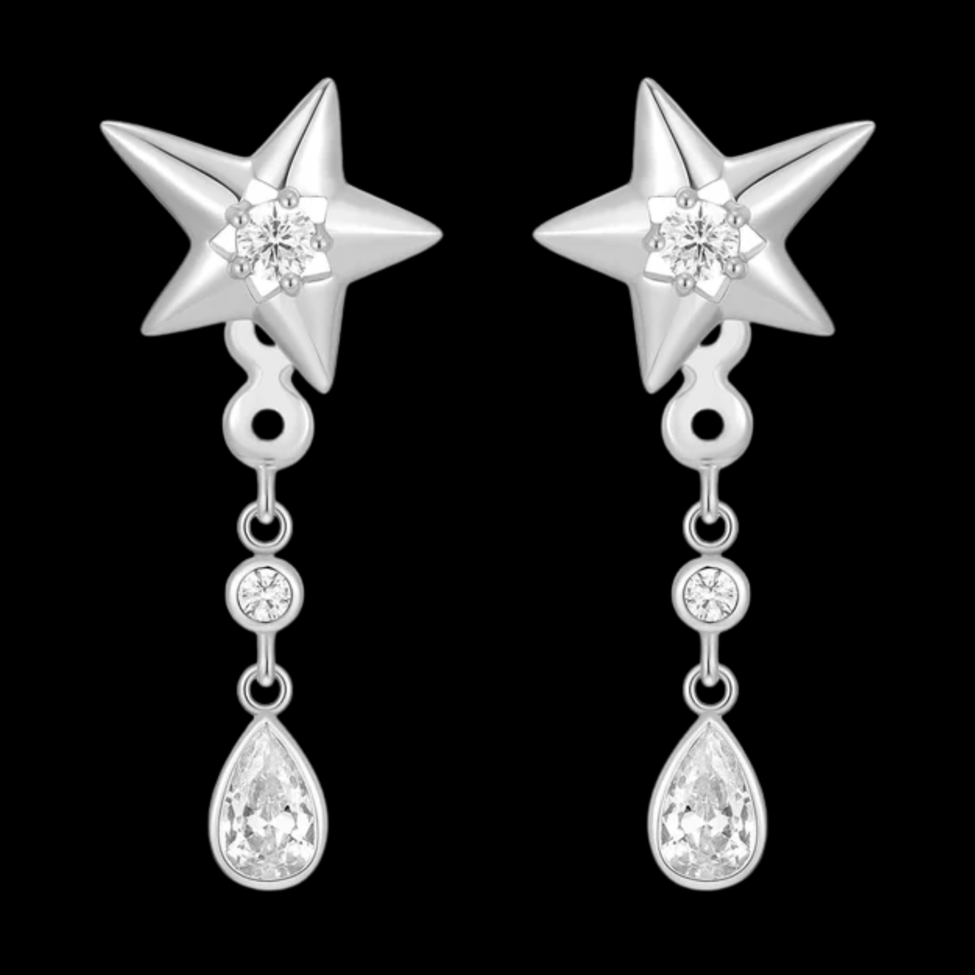 Silver Sparkling Star Drop Stud Earrings Gold & Silver Pawn Shop
