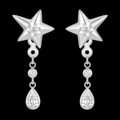 Silver Sparkling Star Drop Stud Earrings Gold & Silver Pawn Shop