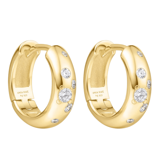 Gold Small Chubby Sparkling Huggies Hoop Earrings Gold & Silver Pawn Shop