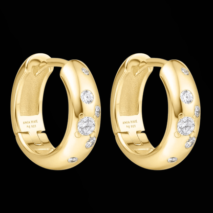 Gold Small Chubby Sparkling Huggies Hoop Earrings Gold & Silver Pawn Shop