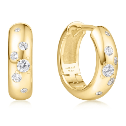 Gold Small Chubby Sparkling Huggies Hoop Earrings Gold & Silver Pawn Shop