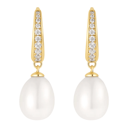 Pearl & White Cubic Zirconia Pave Drop Earrings Gold & Silver Pawn Shop