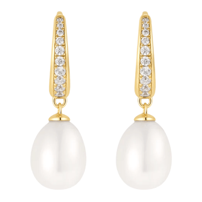 Pearl & White Cubic Zirconia Pave Drop Earrings Gold & Silver Pawn Shop