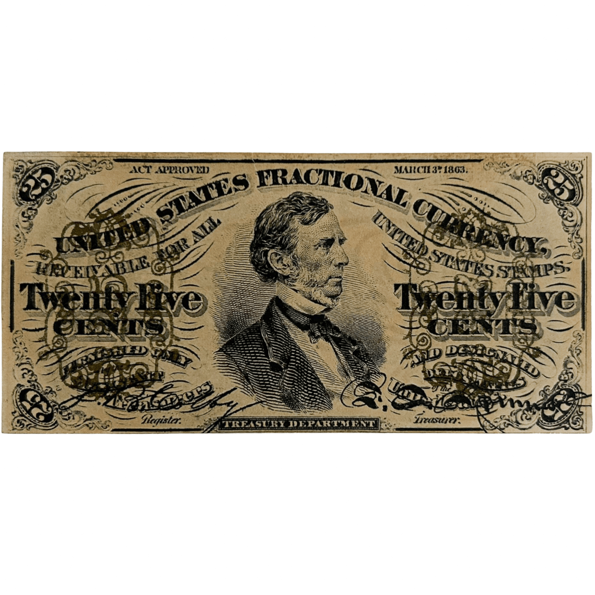 1863 United States 25 Cents Fractional Currency Currency Gold & Silver Pawn Shop