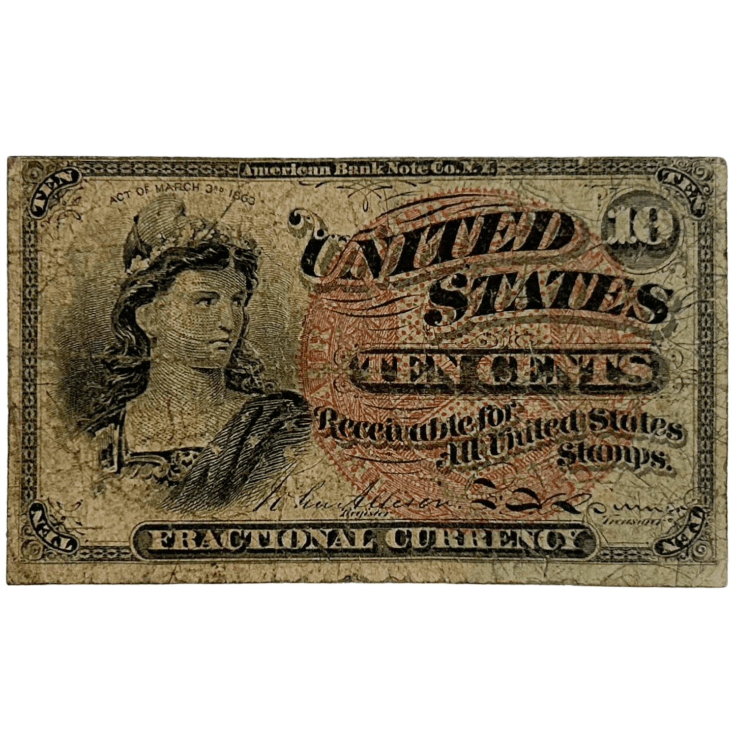 1863 United States 10 Cents Fractional Currency Gold & Silver Pawn Shop