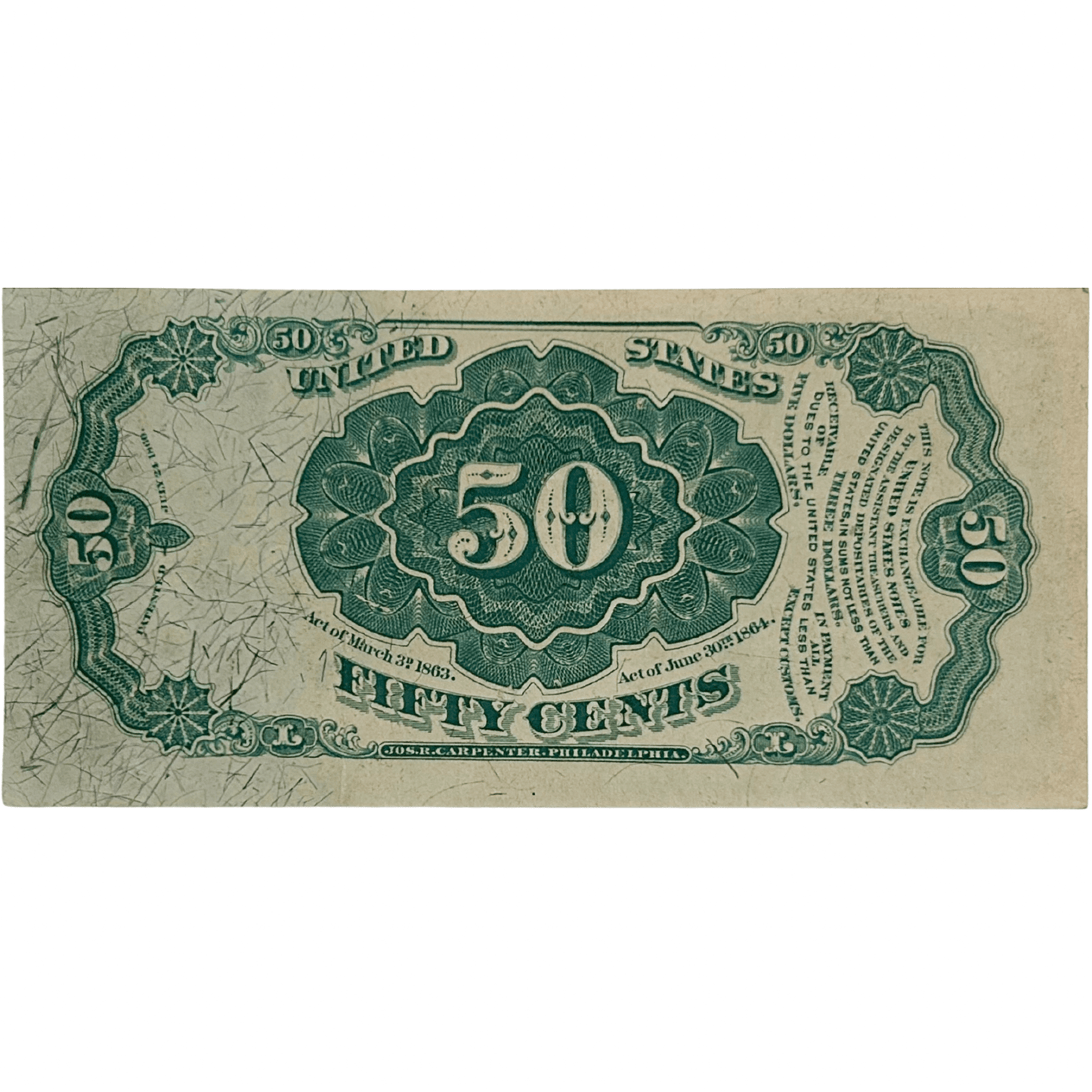 1875 United States 50 Cent Fractional Currency Note Gold & Silver Pawn Shop