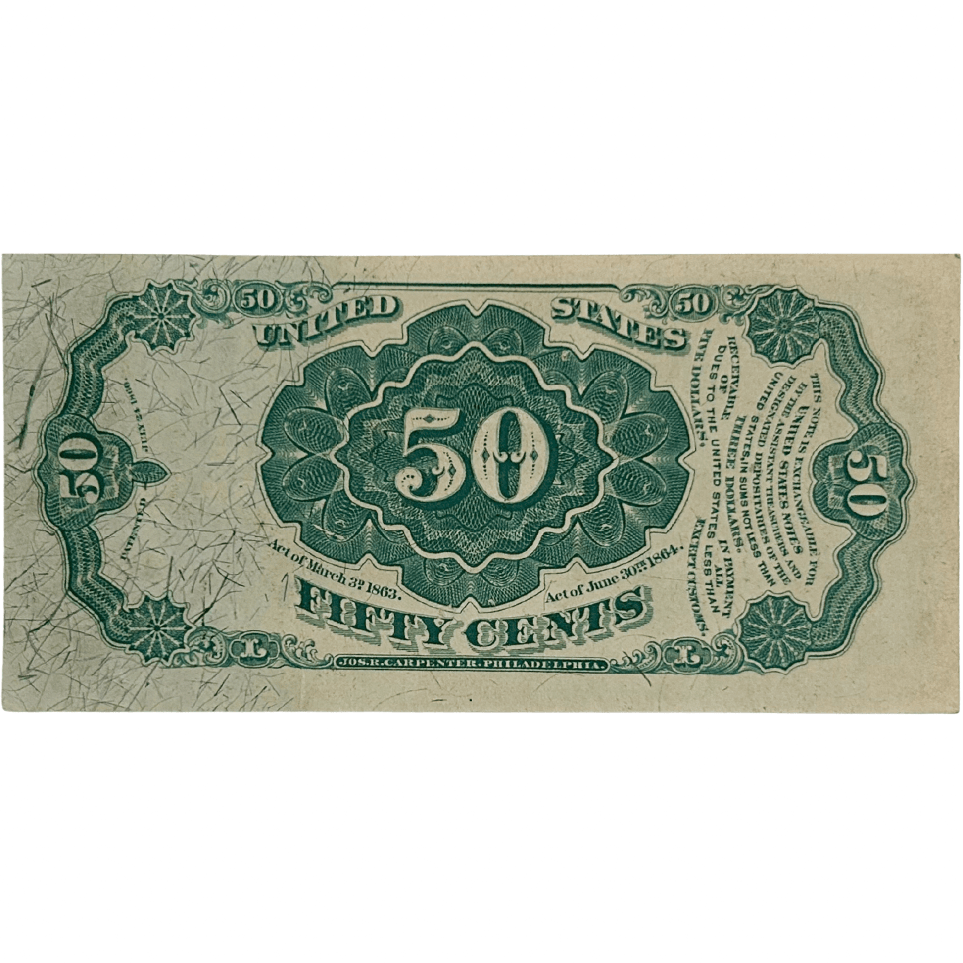 1875 United States 50 Cent Fractional Currency Note Gold & Silver Pawn Shop