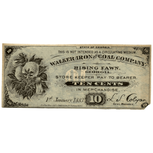 1883 Walker Iron and Coal Company 10 cents Gold & Silver Pawn Shop