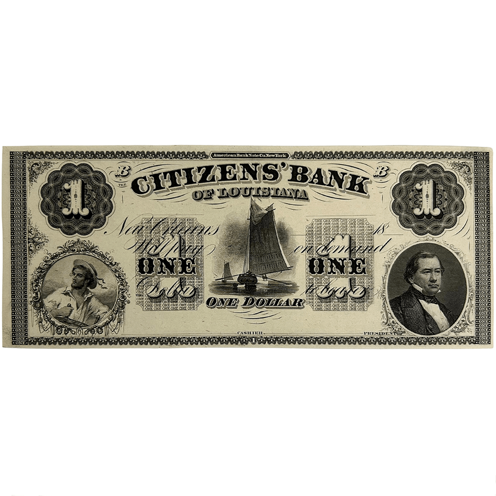 1800s Citizens Bank of Louisiana $1 Note Gold & Silver Pawn Shop