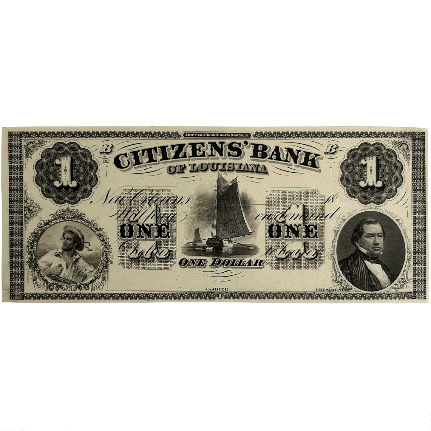 1800s Citizens Bank of Louisiana $1 Note Gold & Silver Pawn Shop