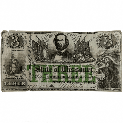 1862 Jefferson City State of Missouri $3 Note Gold & Silver Pawn Shop