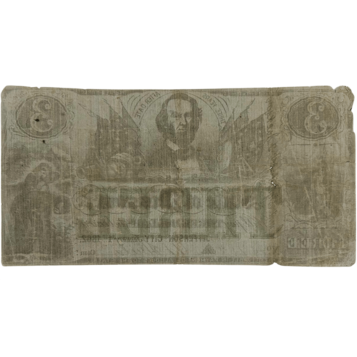1862 Jefferson City State of Missouri $3 Note Gold & Silver Pawn Shop