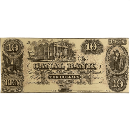 1800s Canal Banks New Orleans $10 Note Gold & Silver Pawn Shop