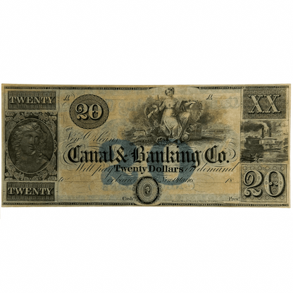1800s Canal Banks New Orleans $20 Note Gold & Silver Pawn Shop
