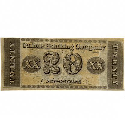 1800s Canal Banks New Orleans $20 Note Gold & Silver Pawn Shop