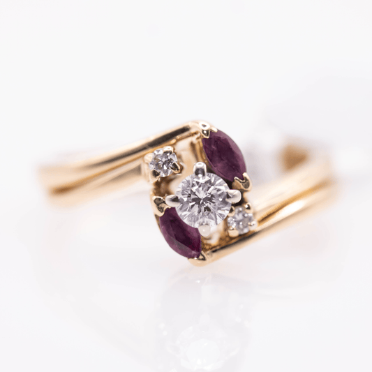 14K Offset Band Red Stone and Diamond Ring Gold & Silver Pawn Shop