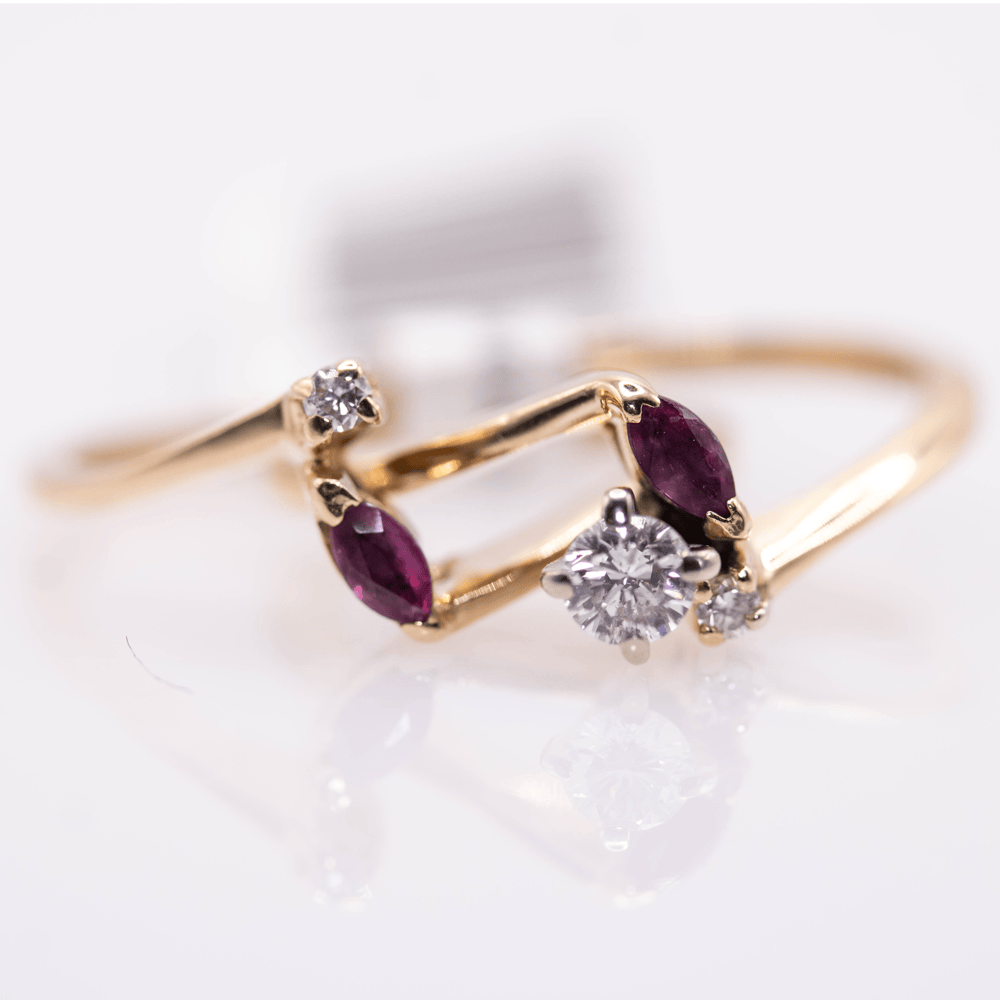 14K Offset Band Red Stone and Diamond Ring Gold & Silver Pawn Shop