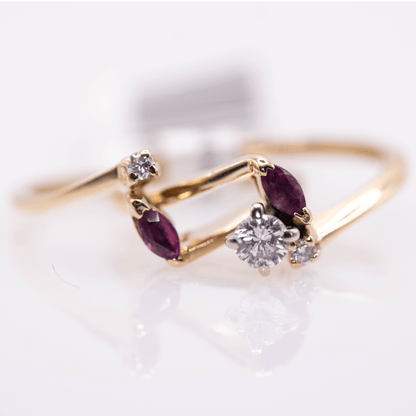 14K Offset Band Red Stone and Diamond Ring Gold & Silver Pawn Shop