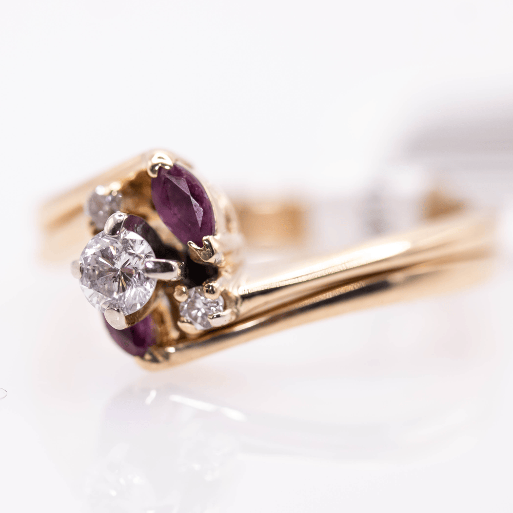 14K Offset Band Red Stone and Diamond Ring Gold & Silver Pawn Shop