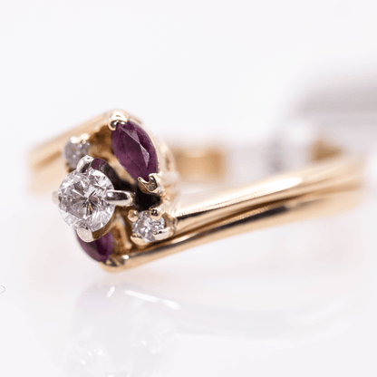 14K Offset Band Red Stone and Diamond Ring Gold & Silver Pawn Shop