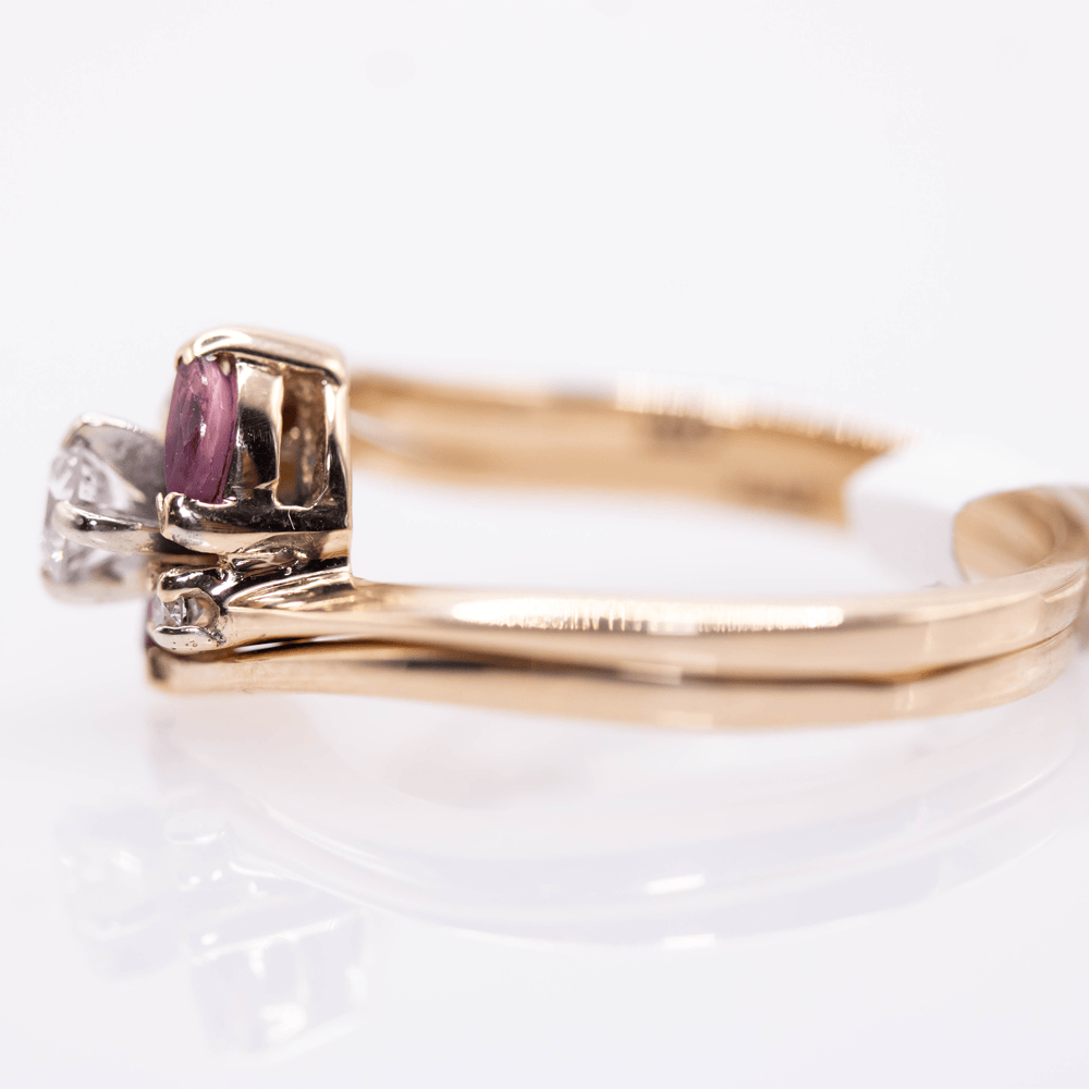 14K Offset Band Red Stone and Diamond Ring Gold & Silver Pawn Shop
