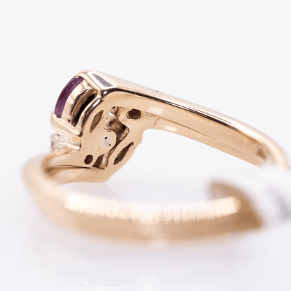 14K Offset Band Red Stone and Diamond Ring Gold & Silver Pawn Shop