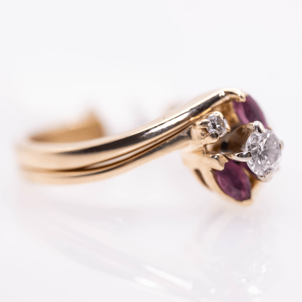14K Offset Band Red Stone and Diamond Ring Gold & Silver Pawn Shop