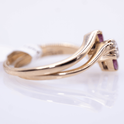 14K Offset Band Red Stone and Diamond Ring Gold & Silver Pawn Shop