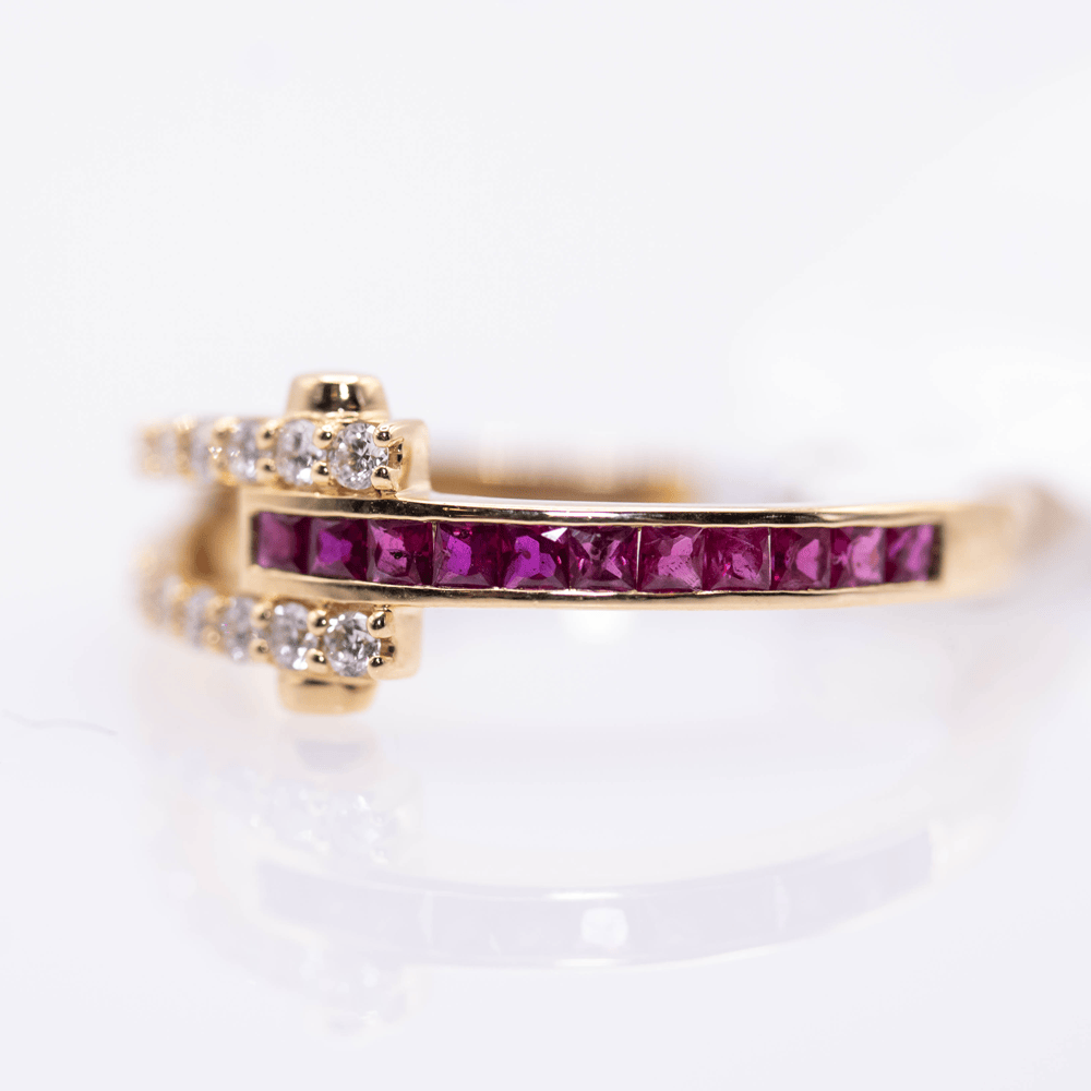 18K Dual Band Diamond & Ruby Ring Gold & Silver Pawn Shop