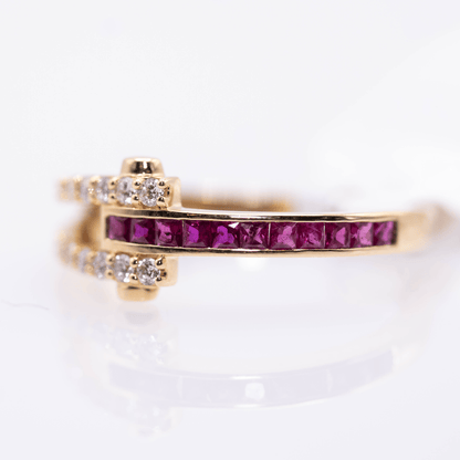 18K Dual Band Diamond & Ruby Ring Gold & Silver Pawn Shop