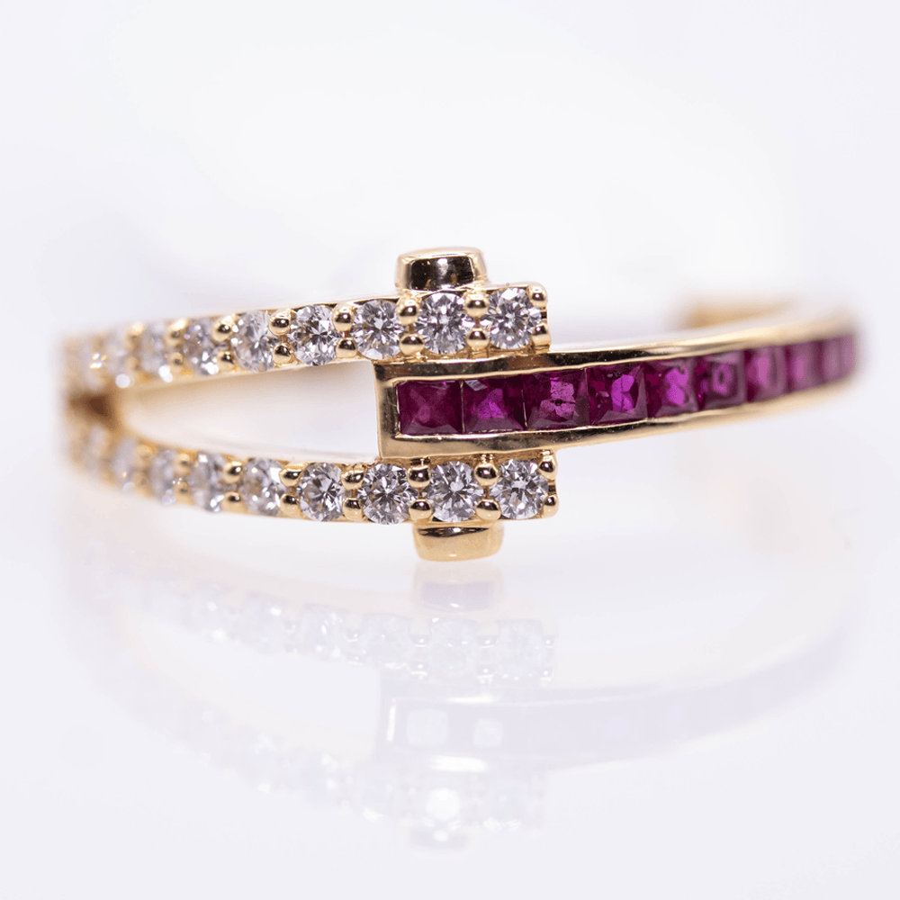 18K Dual Band Diamond & Ruby Ring Gold & Silver Pawn Shop