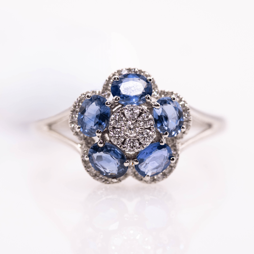 18KWG Sapphire Flower Ring Gold & Silver Pawn Shop