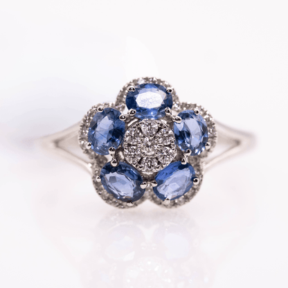 18KWG Sapphire Flower Ring Gold & Silver Pawn Shop