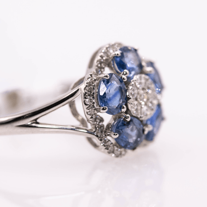 18KWG Sapphire Flower Ring Gold & Silver Pawn Shop