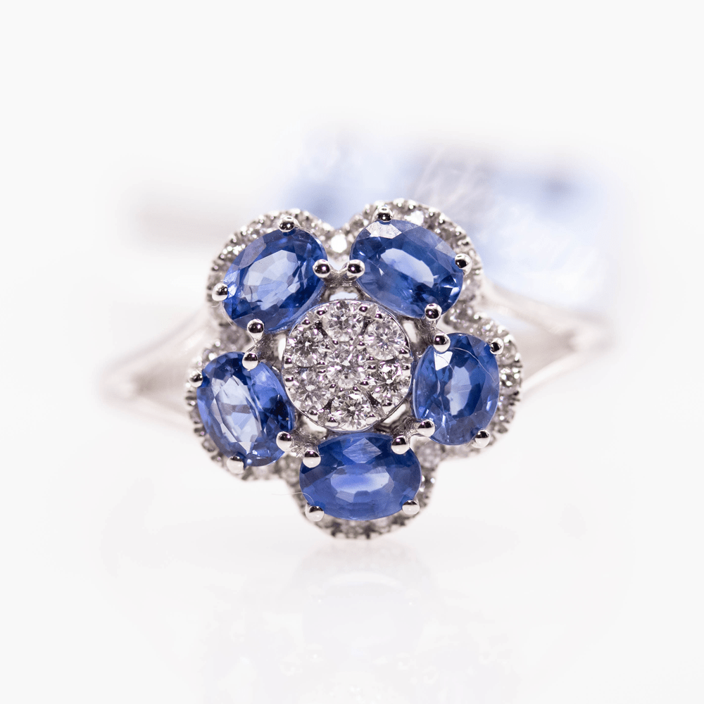 18k Sapphire & Diamond Flower Ring Gold & Silver Pawn Shop