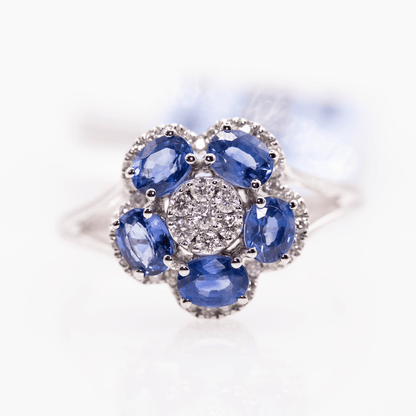 18k Sapphire & Diamond Flower Ring Gold & Silver Pawn Shop