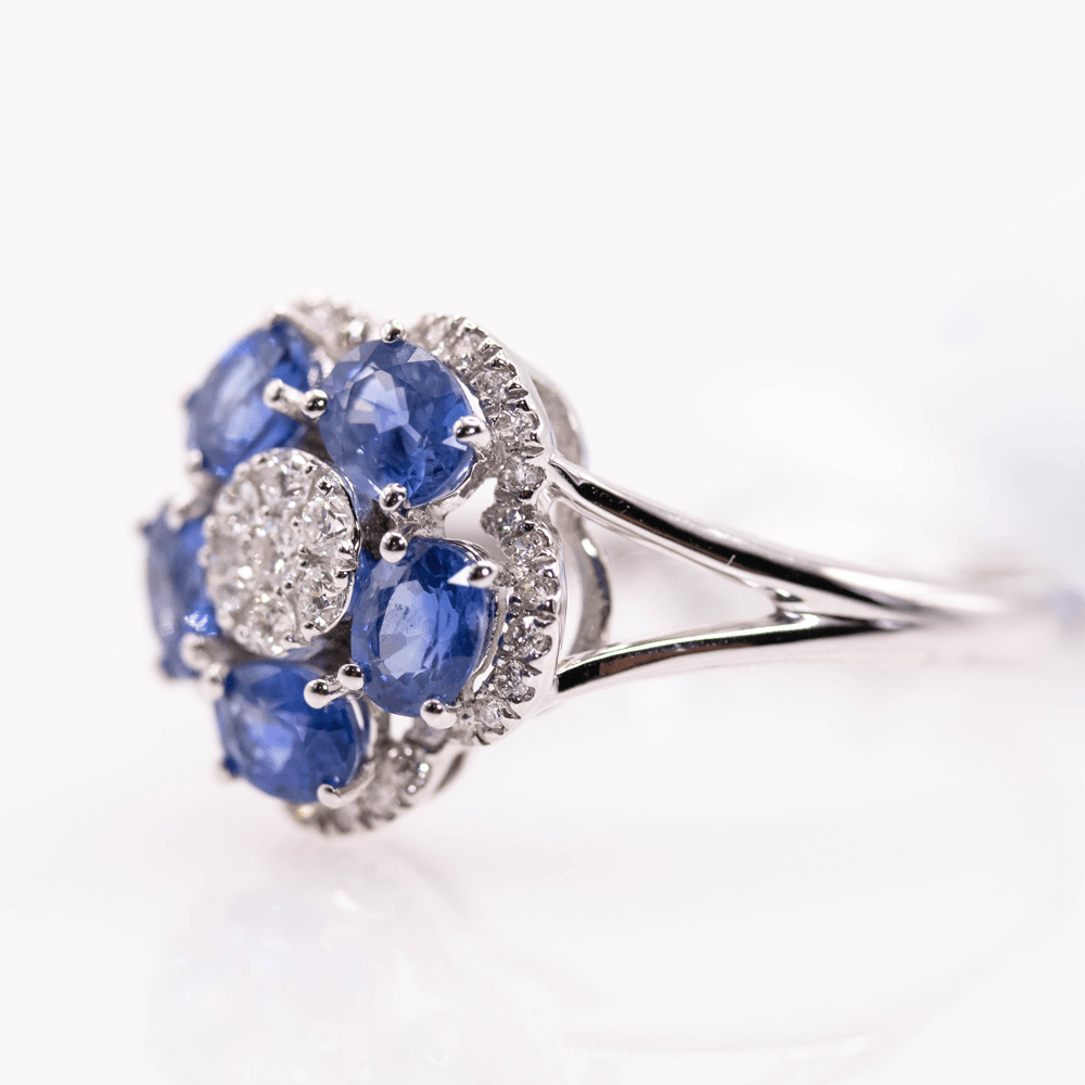 18k Sapphire & Diamond Flower Ring Gold & Silver Pawn Shop