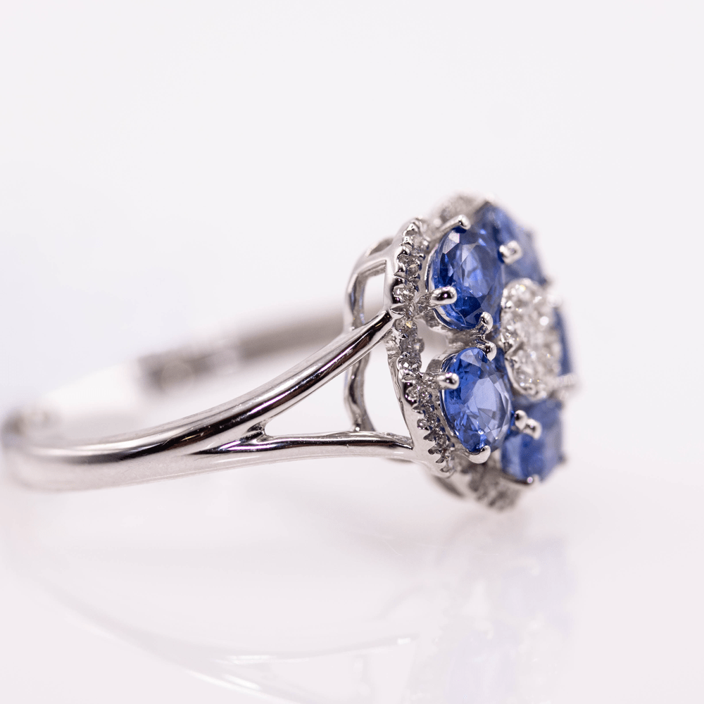 18k Sapphire & Diamond Flower Ring Gold & Silver Pawn Shop