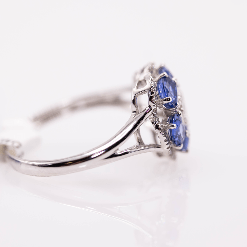 18k Sapphire & Diamond Flower Ring Gold & Silver Pawn Shop