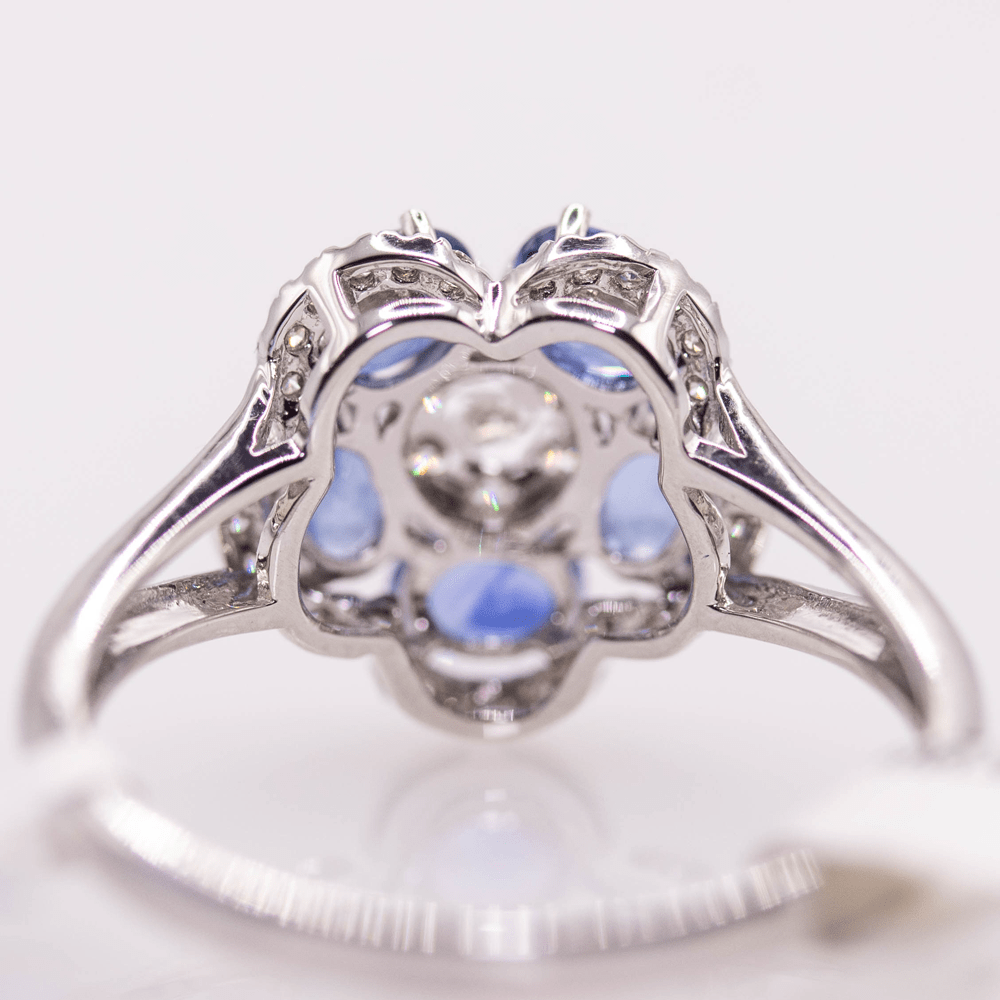 18k Sapphire & Diamond Flower Ring Gold & Silver Pawn Shop