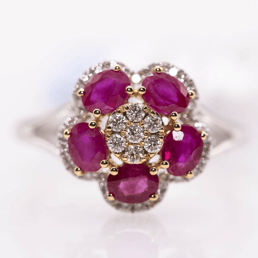 18k Ruby & Diamond Flower Ring Gold & Silver Pawn Shop