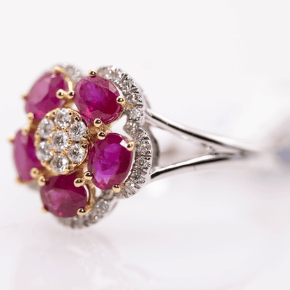 18k Ruby & Diamond Flower Ring Gold & Silver Pawn Shop