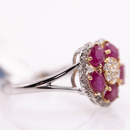 18k Ruby & Diamond Flower Ring Gold & Silver Pawn Shop