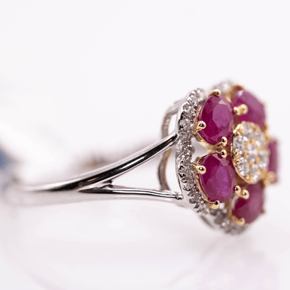 18k Ruby & Diamond Flower Ring Gold & Silver Pawn Shop