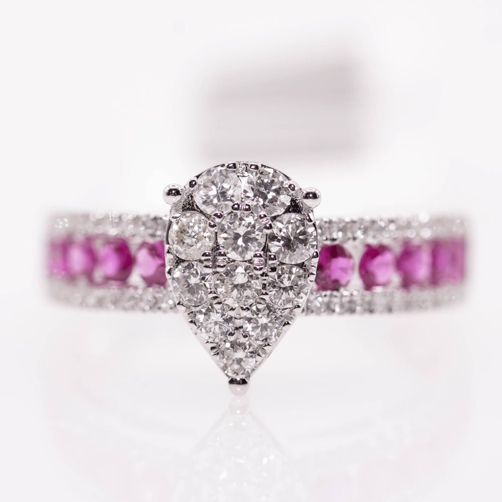 18K Diamond Teardrop & Ruby Ring Gold & Silver Pawn Shop
